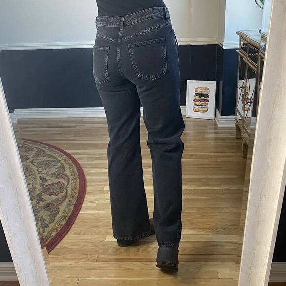 Free People black high waist wide leg slit jeans size 30 - Picture 4 of 11